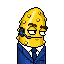 Cucumber in a navy suit wearing a phone headset