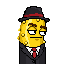 Cucumber in a black suit, red tie and black fedora